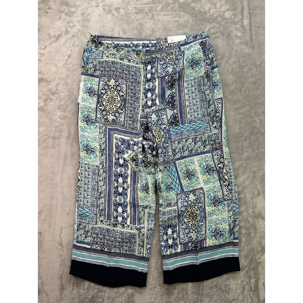 NEW Chico's Coastal Fashion Crop Pull On Wide Leg Pant Size 3.5 US 18 Blue White